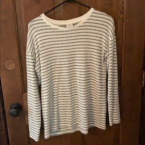 Long sleeve gray and white striped shirt